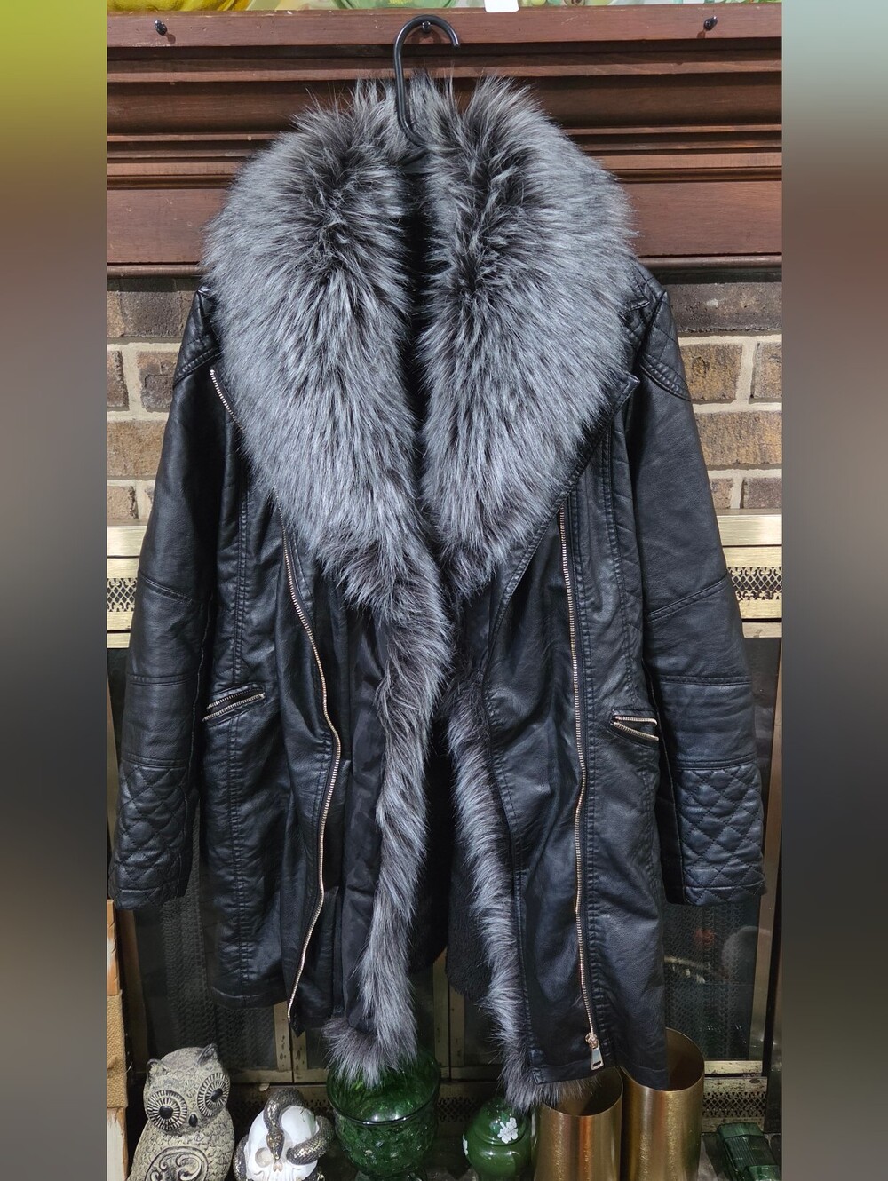 Love Token black faux leather winter jacket